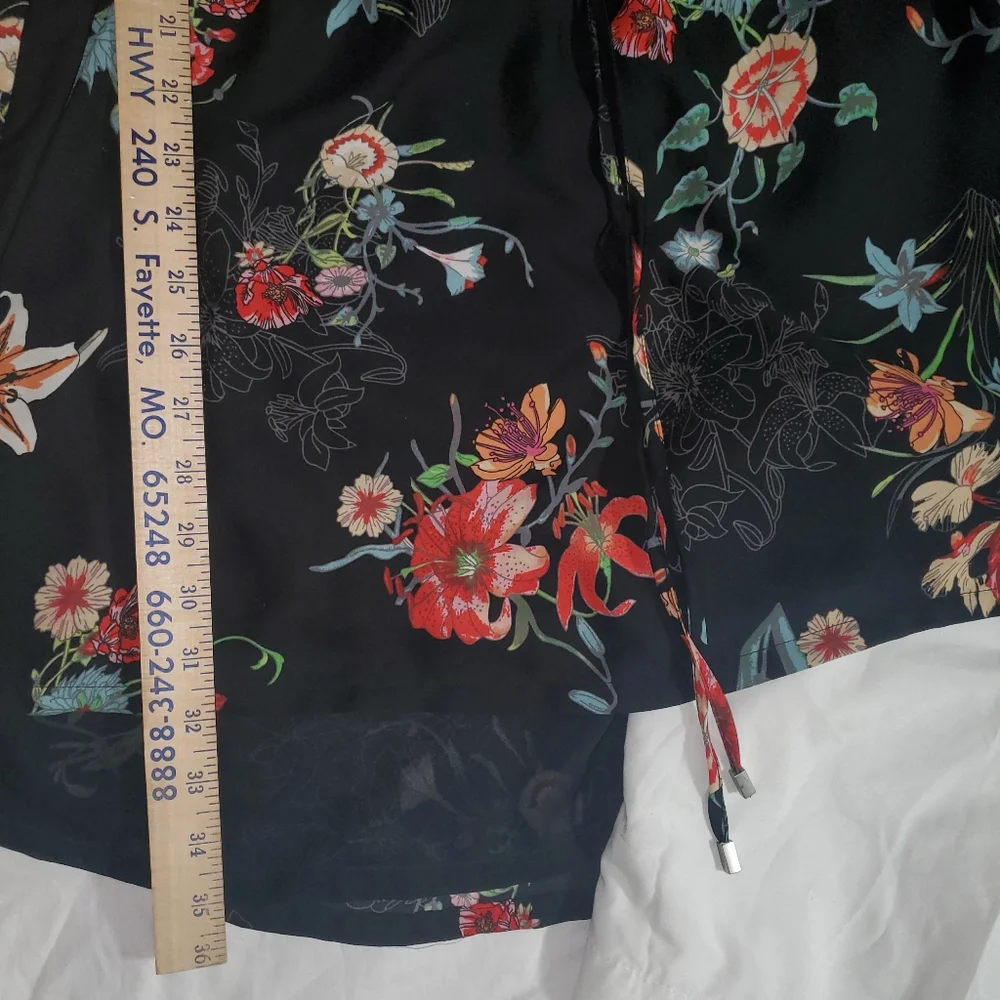 : fleur bleve black floral design button front Drawstring tunic dress top sz 8 - Picture 13 of 16
